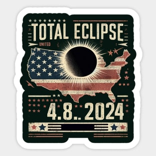 Total Solar Eclipse 2024 Totality Phases US American Flag T-Shirt Sticker